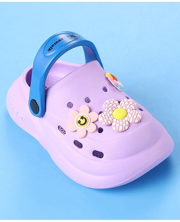 Cute Walk by Babyhug Clogs with Back Strap & Floral Applique - Purple