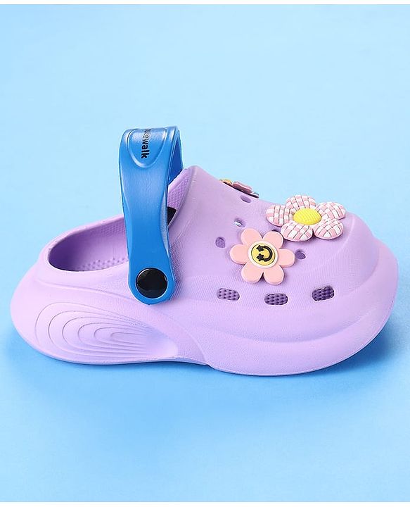 Cute Walk by Babyhug Clogs with Back Strap & Floral Applique - Purple