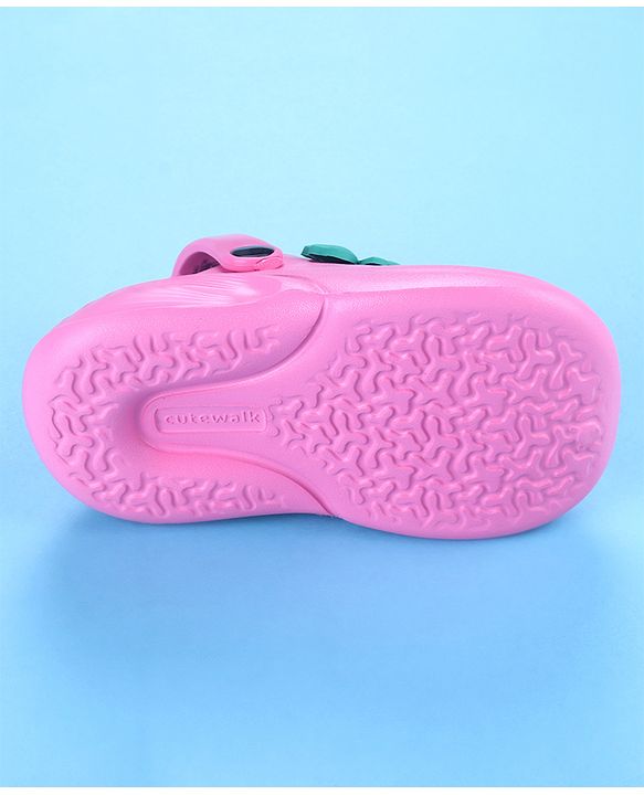 Cute Walk by Babyhug Back Strap Closure Solid Coloured Clogs With Floral Applique - Dark Pink