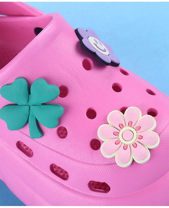 Cute Walk by Babyhug Back Strap Closure Solid Coloured Clogs With Floral Applique - Dark Pink