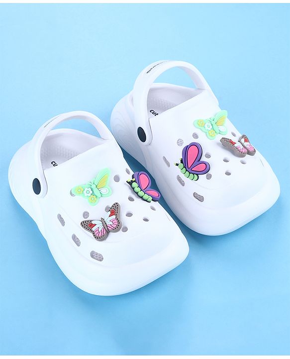 Cute Walk by Babyhug Clogs with Backstrap with Butterfly Appliques - Whiite