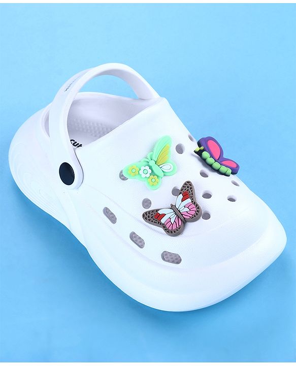 Cute Walk by Babyhug Clogs with Backstrap with Butterfly Appliques - Whiite
