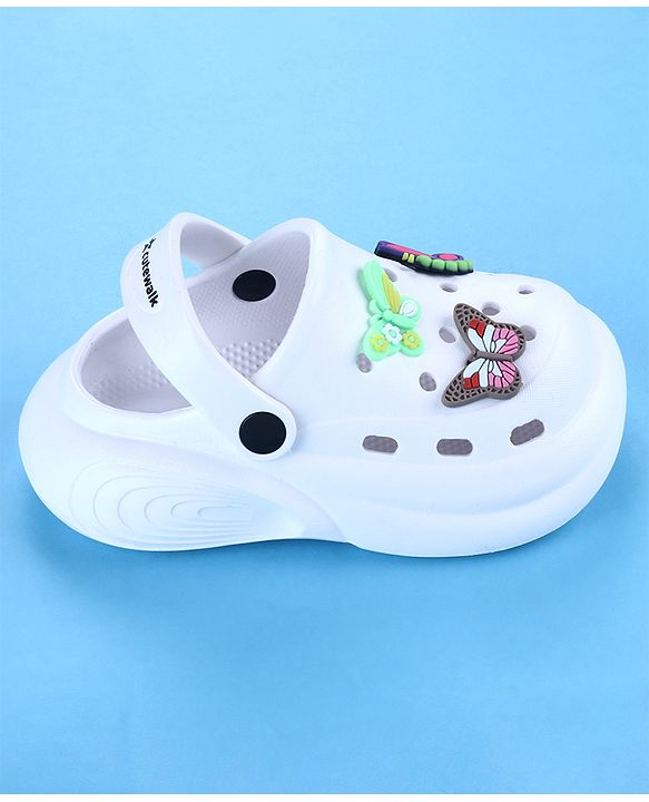 Cute Walk by Babyhug Clogs with Backstrap with Butterfly Appliques - Whiite