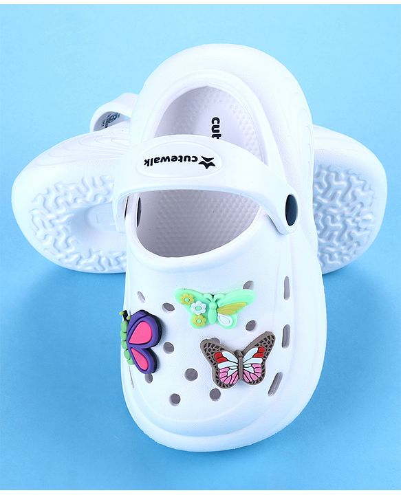 Cute Walk by Babyhug Clogs with Backstrap with Butterfly Appliques - Whiite