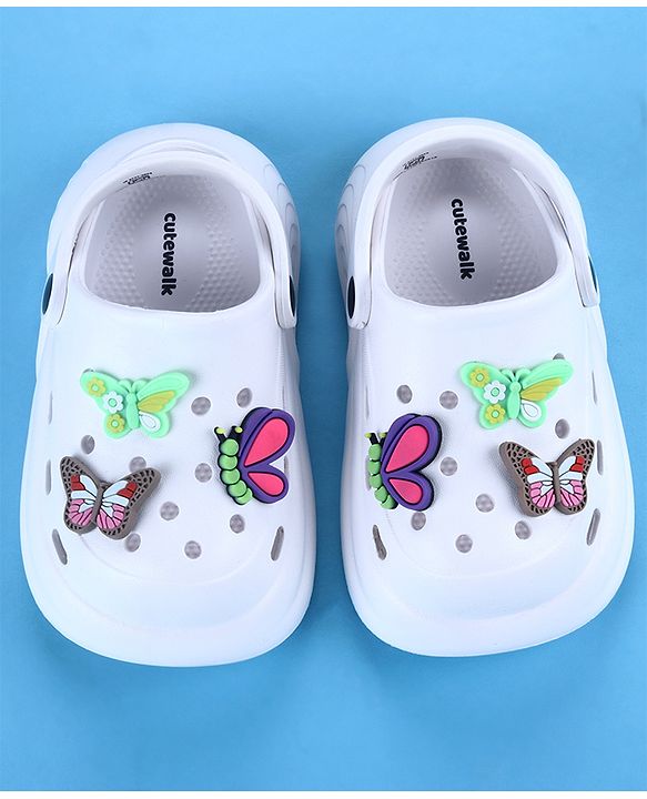 Cute Walk by Babyhug Clogs with Backstrap with Butterfly Appliques - Whiite