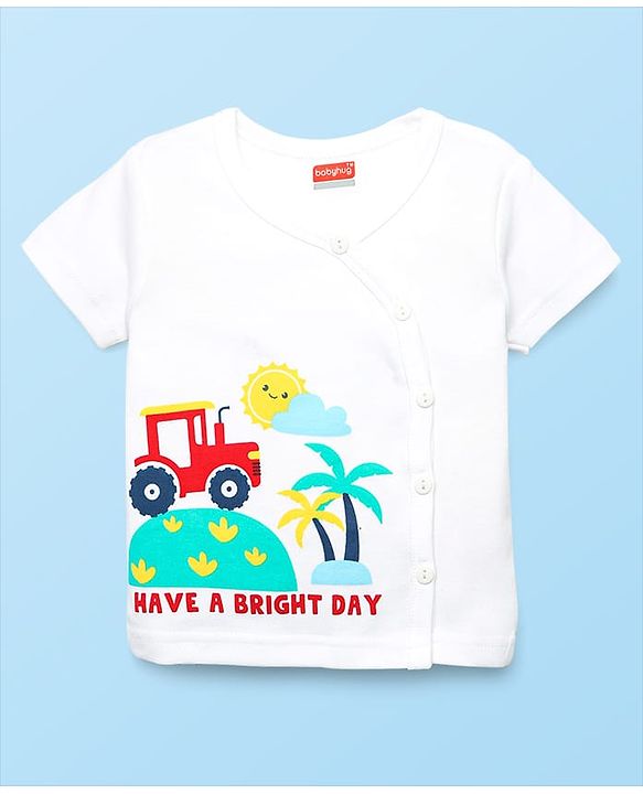 Babyhug 100% Cotton Interlock Knit Front Open Half Sleeves Vests With Stripes & Tropical Theme Print Pack Of 3 - White Red & Navy Blue