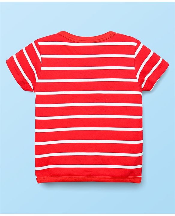 Babyhug 100% Cotton Interlock Knit Front Open Half Sleeves Vests With Stripes & Tropical Theme Print Pack Of 3 - White Red & Navy Blue
