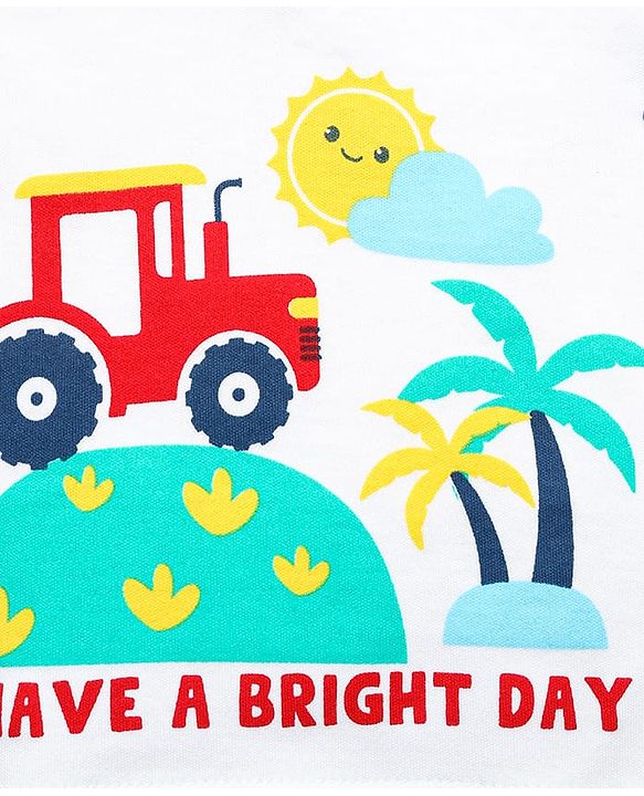Babyhug 100% Cotton Interlock Knit Front Open Half Sleeves Vests With Stripes & Tropical Theme Print Pack Of 3 - White Red & Navy Blue