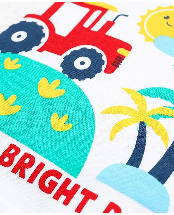 Babyhug 100% Cotton Interlock Knit Front Open Half Sleeves Vests With Stripes & Tropical Theme Print Pack Of 3 - White Red & Navy Blue