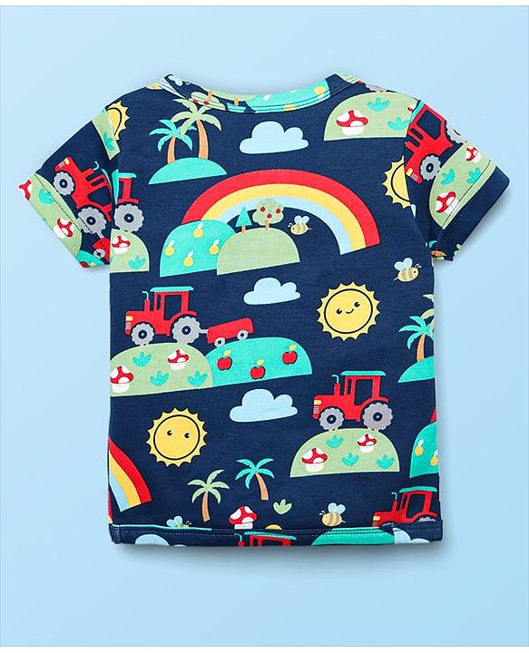 Babyhug 100% Cotton Interlock Knit Front Open Half Sleeves Vests With Stripes & Tropical Theme Print Pack Of 3 - White Red & Navy Blue