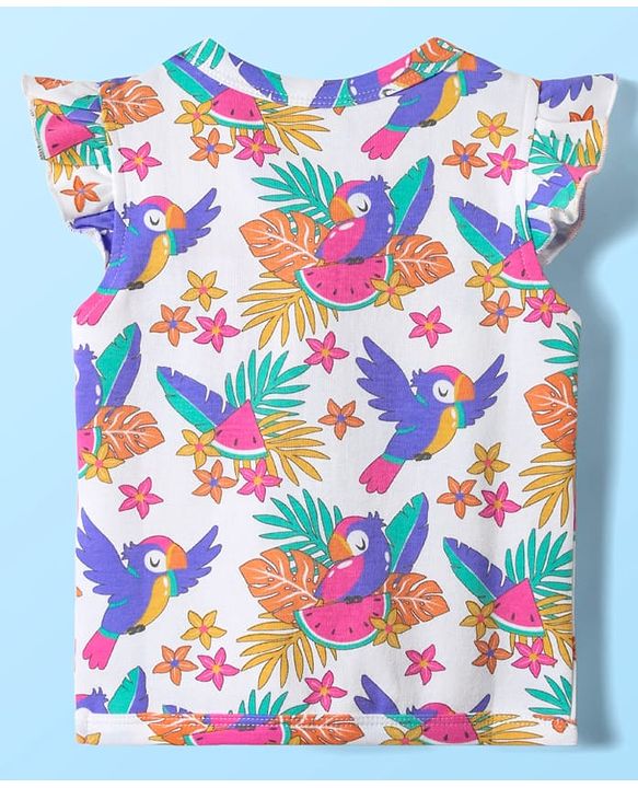 Babyhug 100% Cotton Knit Frill Sleeves Front Open jhablas with Tropical Theme & Polka Dots Print Pack of 3 - Pink Yellow & White