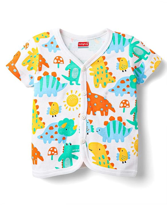 Babyhug 100% Cotton Knit Half Sleeves Striped & Animal Printed Front Open jhablas Pack of 3 - Yellow & White