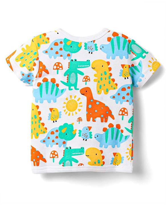 Babyhug 100% Cotton Knit Half Sleeves Striped & Animal Printed Front Open jhablas Pack of 3 - Yellow & White