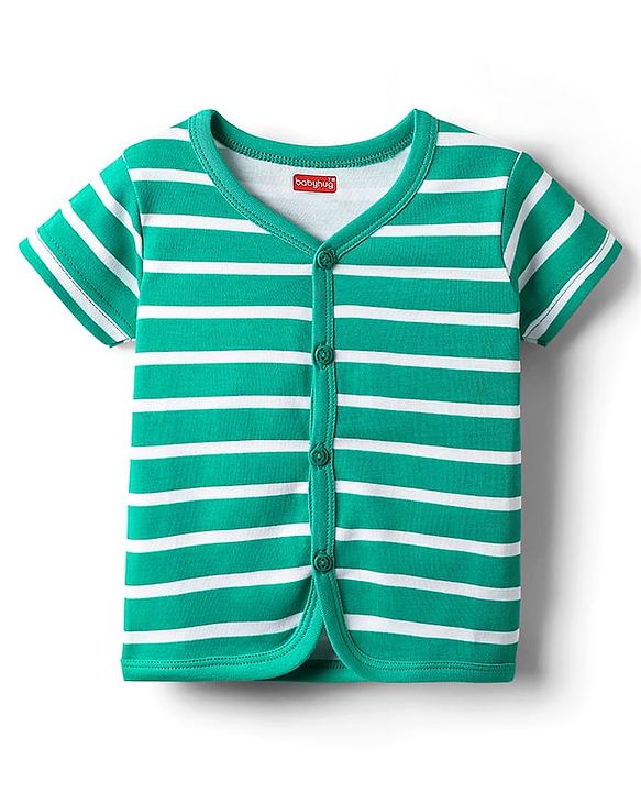 Babyhug 100% Cotton Front Open Half Sleeves Striped & Animal Printed Jhablas Pack Of 3 - Red Green & Light Blue