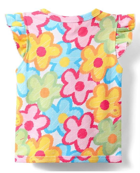 Babyhug 100% Cotton Front Open Frill Sleeves Floral & Hearts Printed jhabla Pack Of 3 - Dark Pink Yellow & Light Blue