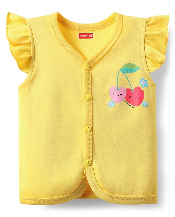 Babyhug 100% Cotton Front Open Frill Sleeves Floral & Hearts Printed jhabla Pack Of 3 - Dark Pink Yellow & Light Blue