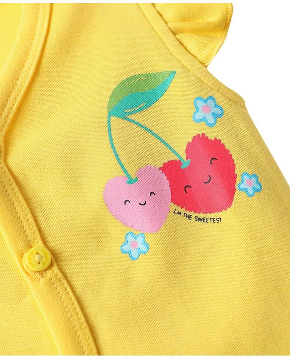 Babyhug 100% Cotton Front Open Frill Sleeves Floral & Hearts Printed jhabla Pack Of 3 - Dark Pink Yellow & Light Blue