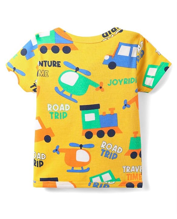 Babyhug 100% Cotton Front Open Half Sleeves jhabla With Vehicles Print & Stripes Pack Of 3 - Blue Orange & Yellow