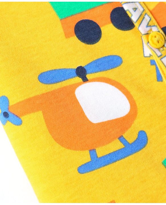Babyhug 100% Cotton Front Open Half Sleeves jhabla With Vehicles Print & Stripes Pack Of 3 - Blue Orange & Yellow