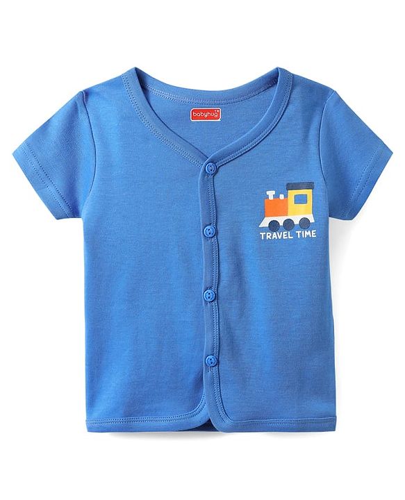 Babyhug 100% Cotton Front Open Half Sleeves jhabla With Vehicles Print & Stripes Pack Of 3 - Blue Orange & Yellow
