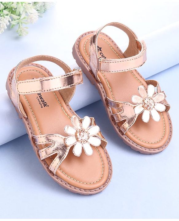 Cute Walk by Babyhug Velcro Closure Sandals with Floral Applique - Rose Gold