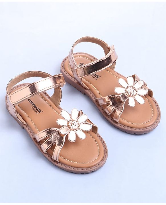 Cute Walk by Babyhug Velcro Closure Sandals with Floral Applique - Rose Gold