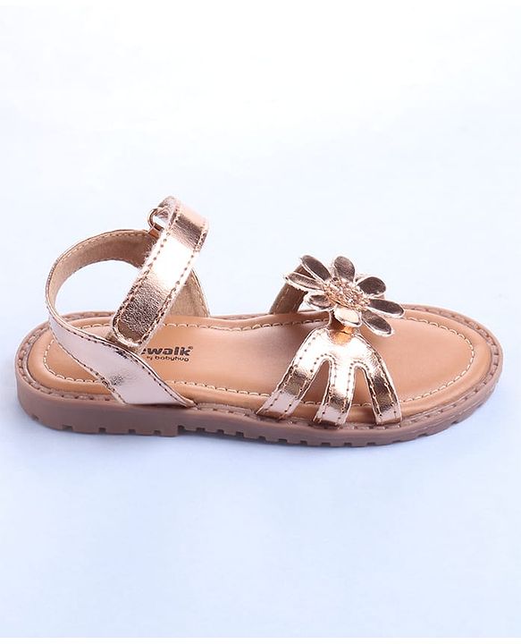 Cute Walk by Babyhug Velcro Closure Sandals with Floral Applique - Rose Gold