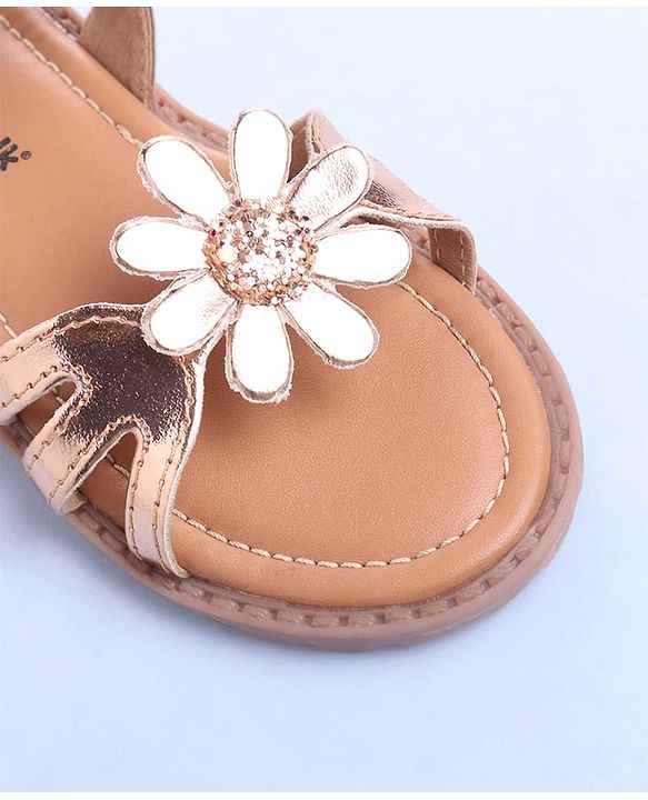 Cute Walk by Babyhug Velcro Closure Sandals with Floral Applique - Rose Gold