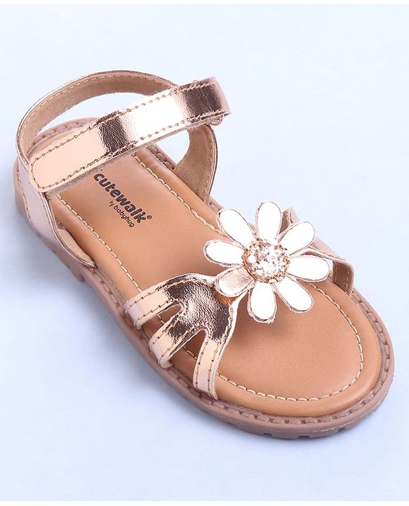 Cute Walk by Babyhug Velcro Closure Sandals with Floral Applique - Rose Gold