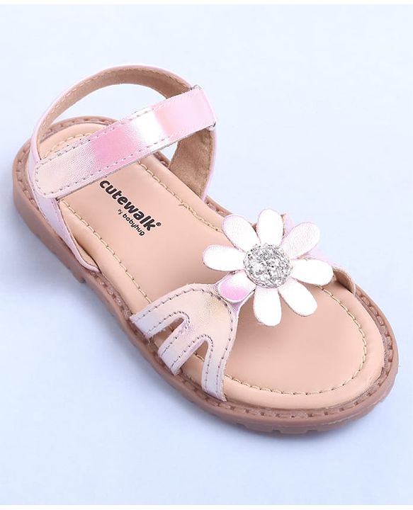 Cute Walk by Babyhug Velcro Closure Sandals with Floral Applique - Rose Gold