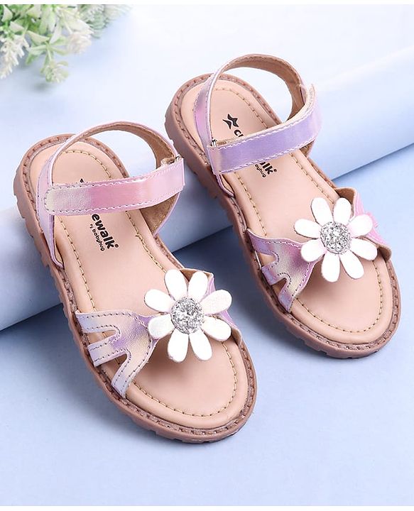 Cute Walk by Babyhug Velcro Closure Sandals with Floral Applique - Rose Gold