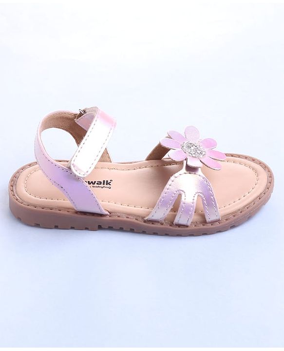 Cute Walk by Babyhug Velcro Closure Sandals with Floral Applique - Rose Gold