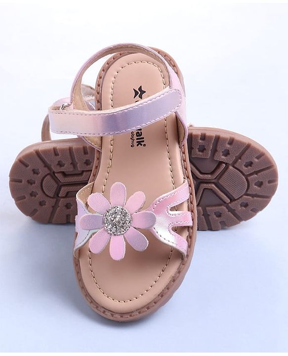 Cute Walk by Babyhug Velcro Closure Sandals with Floral Applique - Rose Gold