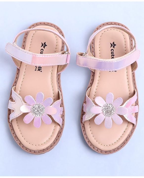 Cute Walk by Babyhug Velcro Closure Sandals with Floral Applique - Rose Gold