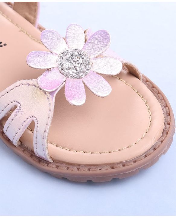 Cute Walk by Babyhug Velcro Closure Sandals with Floral Applique - Rose Gold