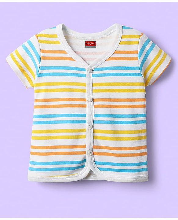 Babyhug 100% Cotton Front Open Half Sleeves Striped & Nature Printed Jhablas Pack Of 3 - Yellow Green & Light Blue