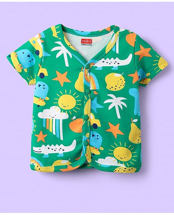 Babyhug 100% Cotton Front Open Half Sleeves Striped & Nature Printed Jhablas Pack Of 3 - Yellow Green & Light Blue