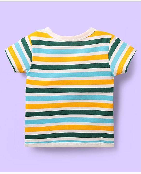 Babyhug 100% Cotton Antibacterial Half Sleeves Front Open jhabla With Stripes & Animal Print Pack Of 3 - Yellow & White