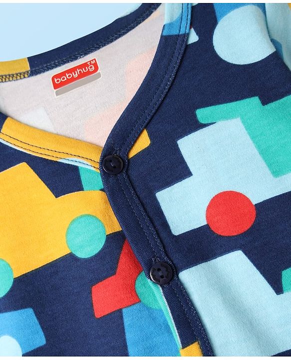 Babyhug 100% Cotton Front Open Half Sleeves jhabla With Vehicles Print & Stripes Pack Of 3 - Red Navy Blue & White