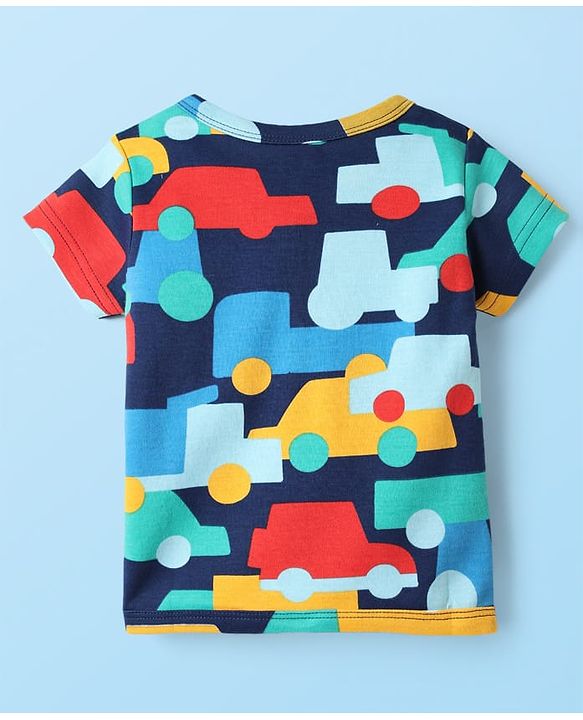 Babyhug 100% Cotton Front Open Half Sleeves jhabla With Vehicles Print & Stripes Pack Of 3 - Red Navy Blue & White