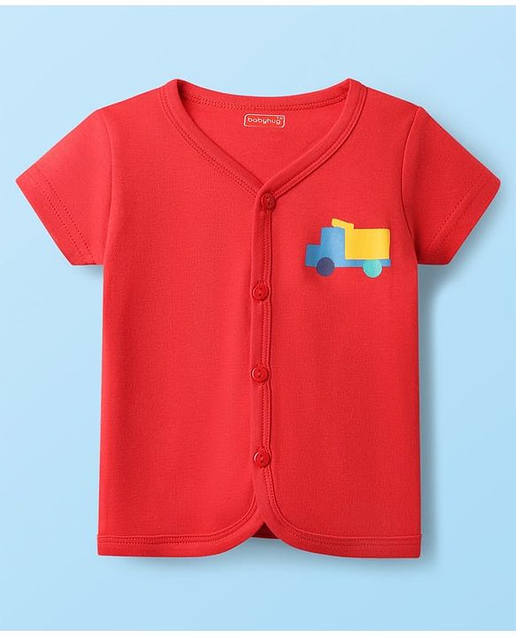 Babyhug 100% Cotton Front Open Half Sleeves jhabla With Vehicles Print & Stripes Pack Of 3 - Red Navy Blue & White