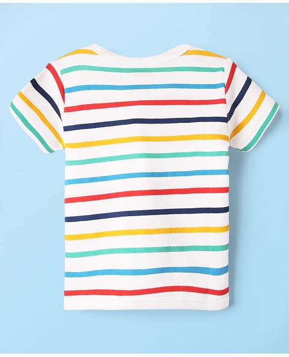 Babyhug 100% Cotton Front Open Half Sleeves jhabla With Vehicles Print & Stripes Pack Of 3 - Red Navy Blue & White