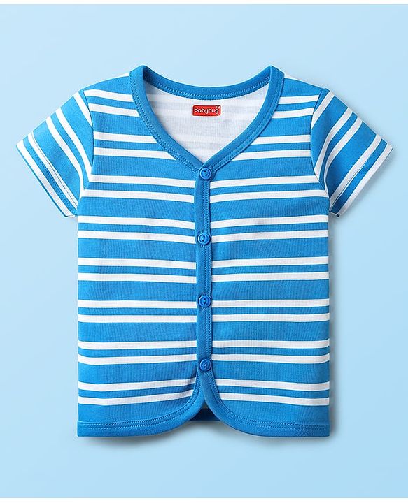 Babyhug 100% Cotton Interlock Knit Front Open Half Sleeves jhablas With Stripes & Animal Print Pack Of 3 - Blue Orange & White