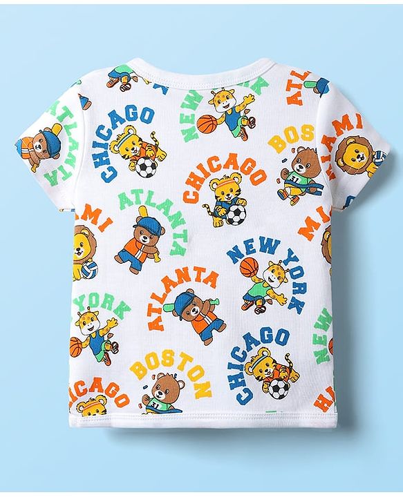 Babyhug 100% Cotton Interlock Knit Front Open Half Sleeves jhablas With Stripes & Animal Print Pack Of 3 - Blue Orange & White