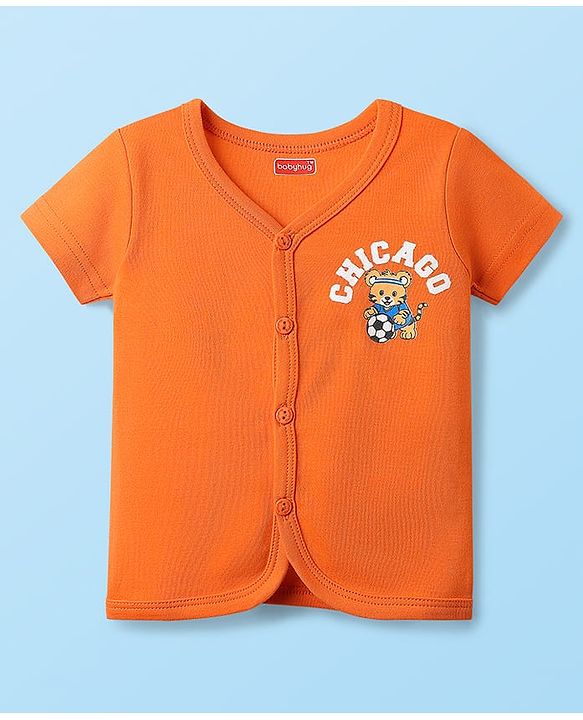 Babyhug 100% Cotton Interlock Knit Front Open Half Sleeves jhablas With Stripes & Animal Print Pack Of 3 - Blue Orange & White