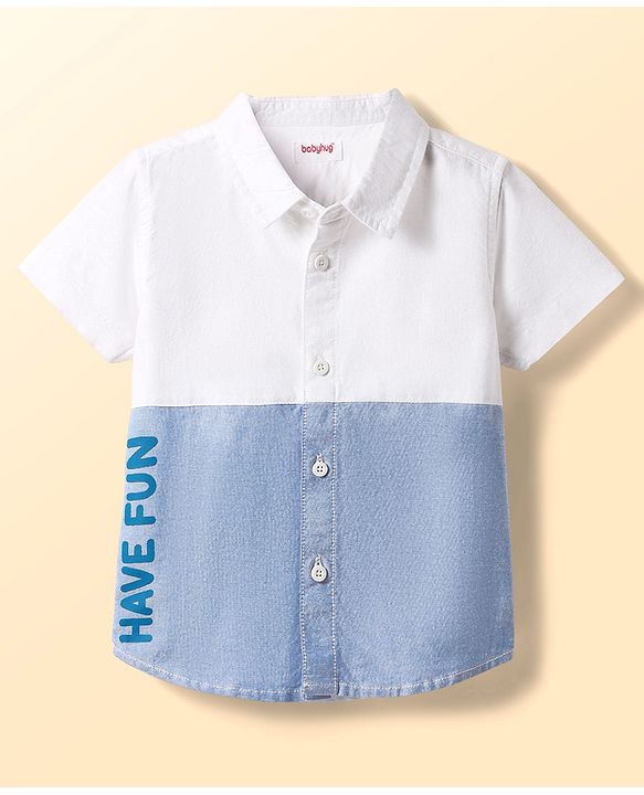 Babyhug Cotton Woven Half Sleeves Shirt With Cut & Sew Design - White