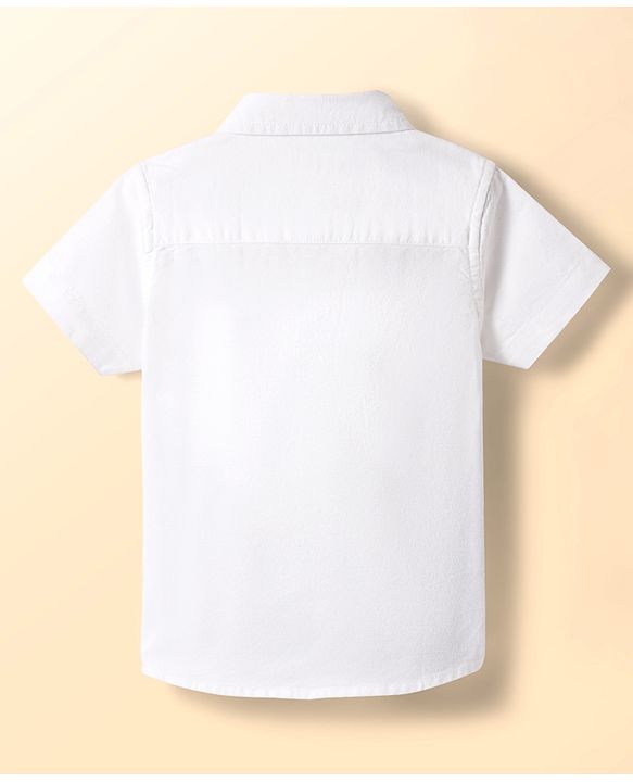 Babyhug Cotton Woven Half Sleeves Shirt With Cut & Sew Design - White