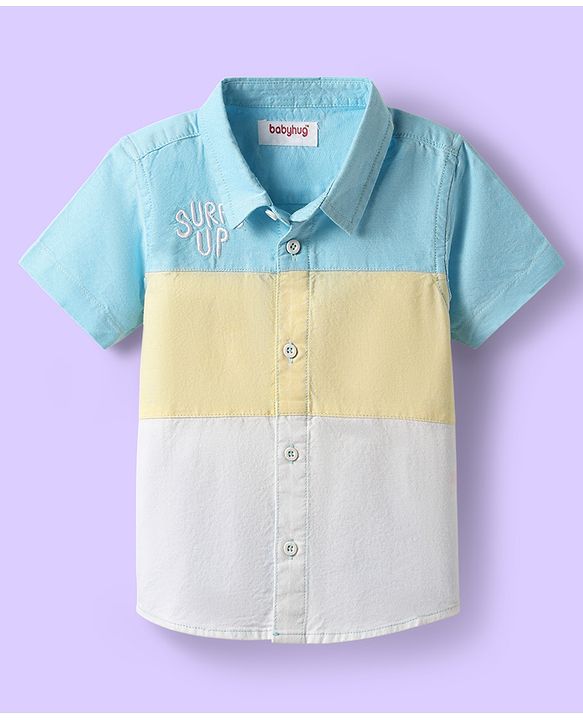 Babyhug Cotton Woven Half Sleeves Shirt With Cut & Sew Design - Light Blue