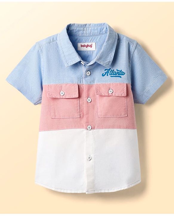 Babyhug Cotton Woven Half Sleeves Shirt With Cut & Sew - White