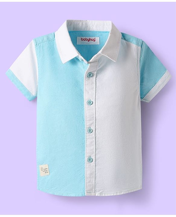Babyhug Cotton Woven Half Sleeves Shirt With Cut & Sew - White